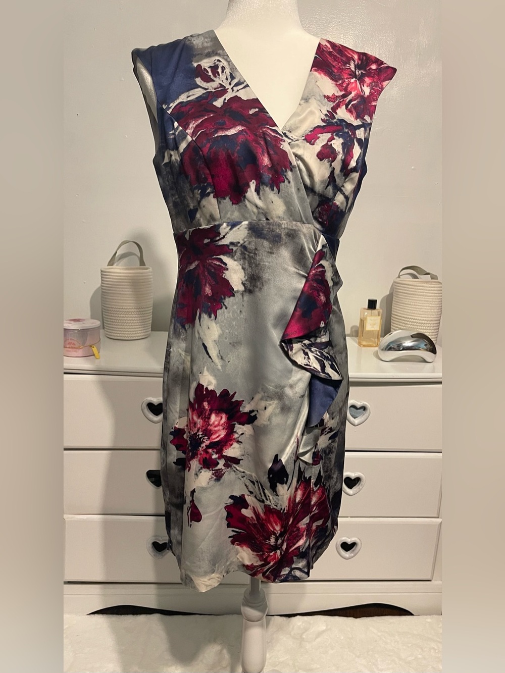 Donna Ricco Elegant multicolor Sleeveless Dress with Plum Floral Print - Picture 8 of 12